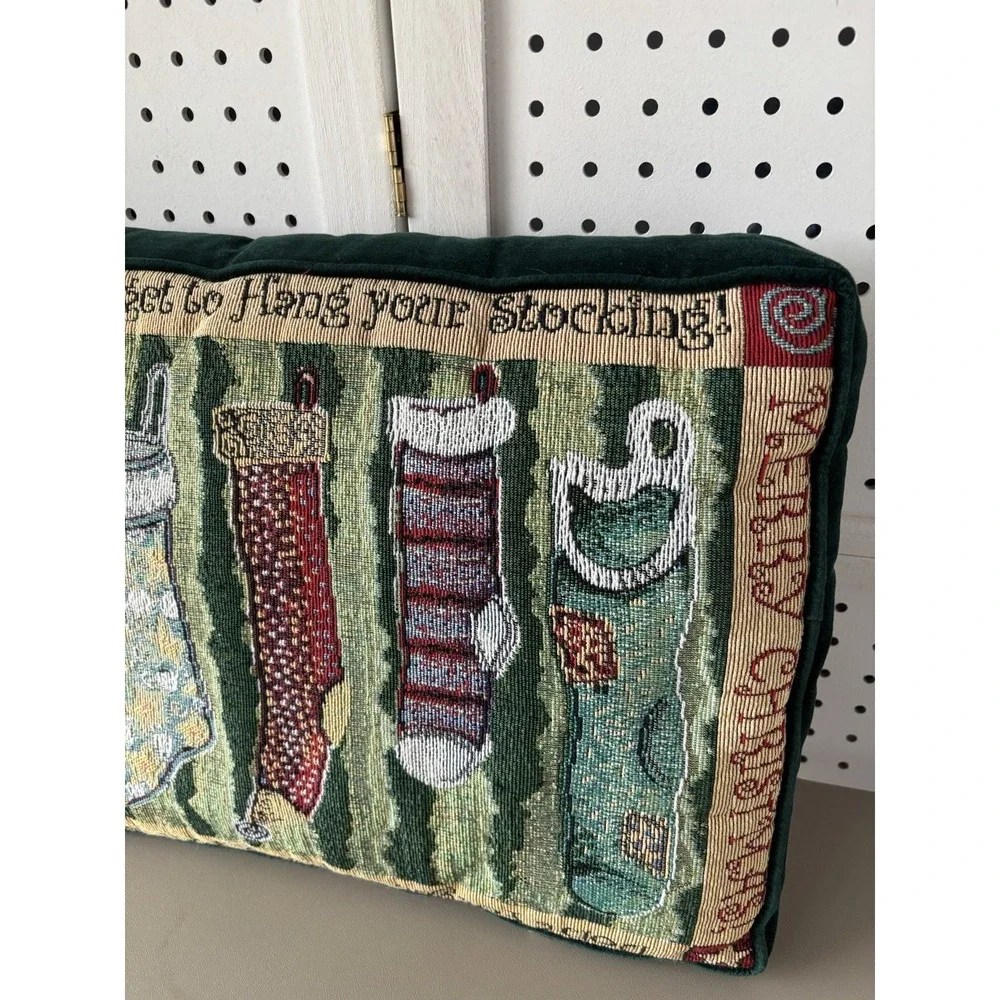 VTG Soft Impressions Tapestry Throw Pillow Hang Your Stockings Christmas Holiday